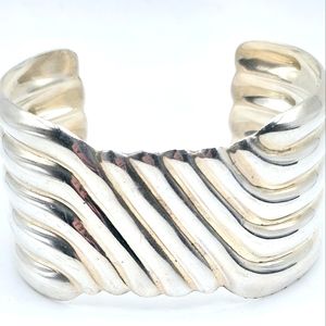 Vintage Sterling Silver Modernist wave cuff bracelet